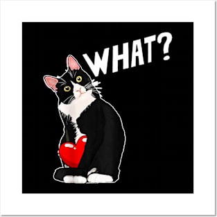 Funny Black Cat Valentine_s Day Heart Tuxedo Cat Lover Posters and Art